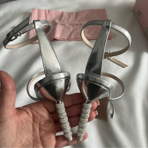NWT Sophia Webster Rosalind Crystal Mid Sandal Silver Size 39.5 - Picture 9 of 13